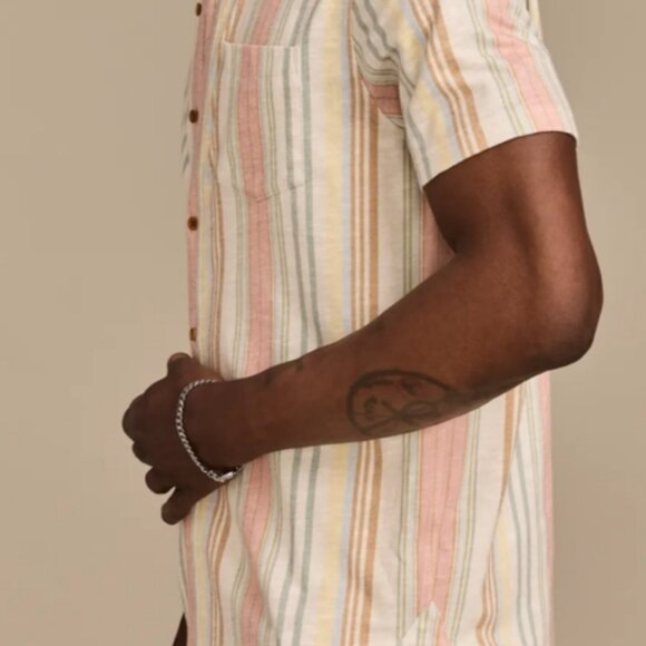 Men's Lucky Brand Soft Linen Blend Striped Short Sleeve Button Down Shirt NWT - Picture 4 of 6